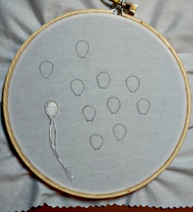 first stumpwork embroidery flower petal completed